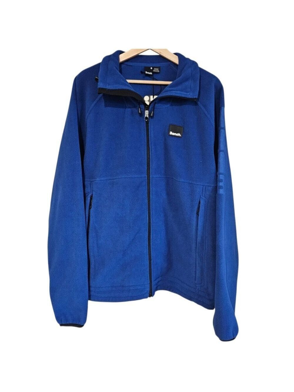 VintageBench Men’s Blue Full Zip Fleece Jacket Size L Thumbholes Logo Sleeve